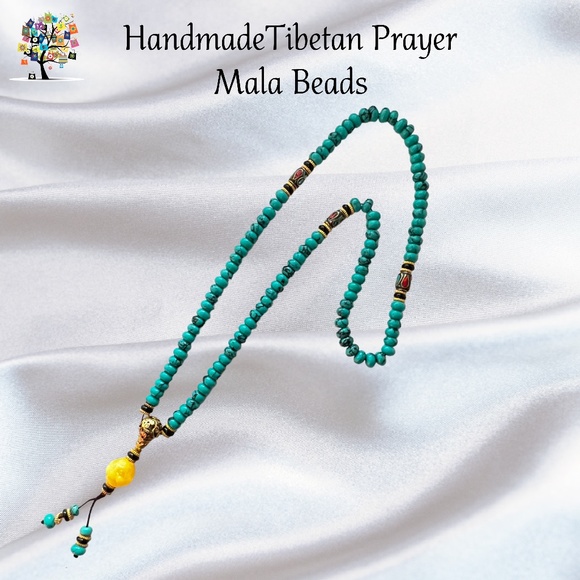 Tibetan Prayer Beads  Buddha Face Stone Red Coral/Turquoise Accents Handmade - Picture 2 of 6